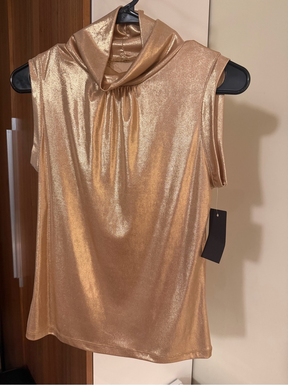 Sleeveless Cowl Neck Metallic Top in Gold